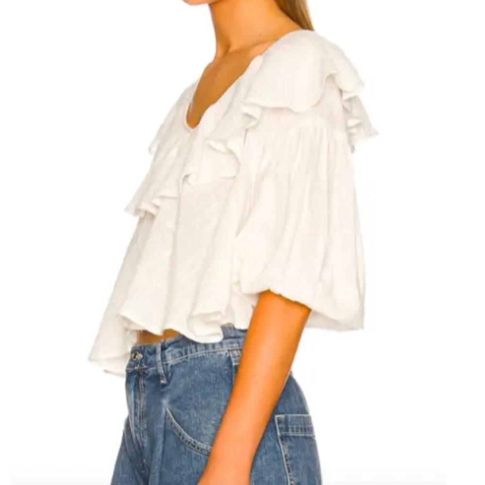 Free People Ivory Zuri Ruffle Top Blouse Off-White XS NWT - Picture 3 of 10